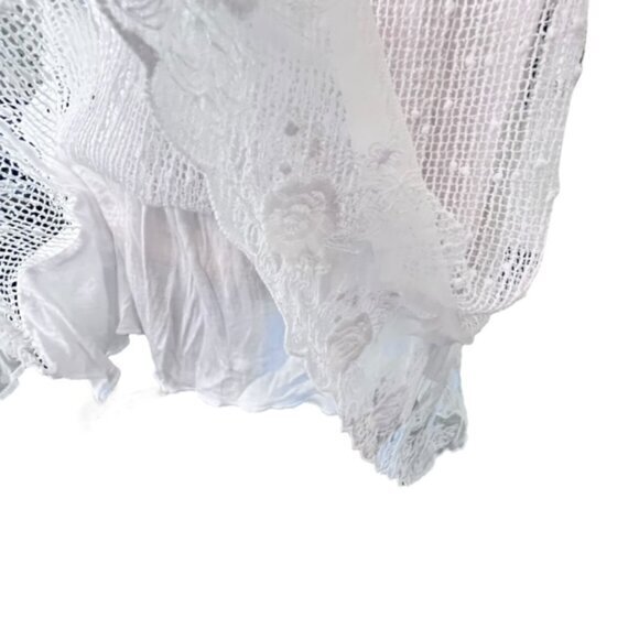 Le Moda White Sleeveless Tunic Sequined Lace Floral Hem Preppy Cottage Coastal L - Picture 4 of 14